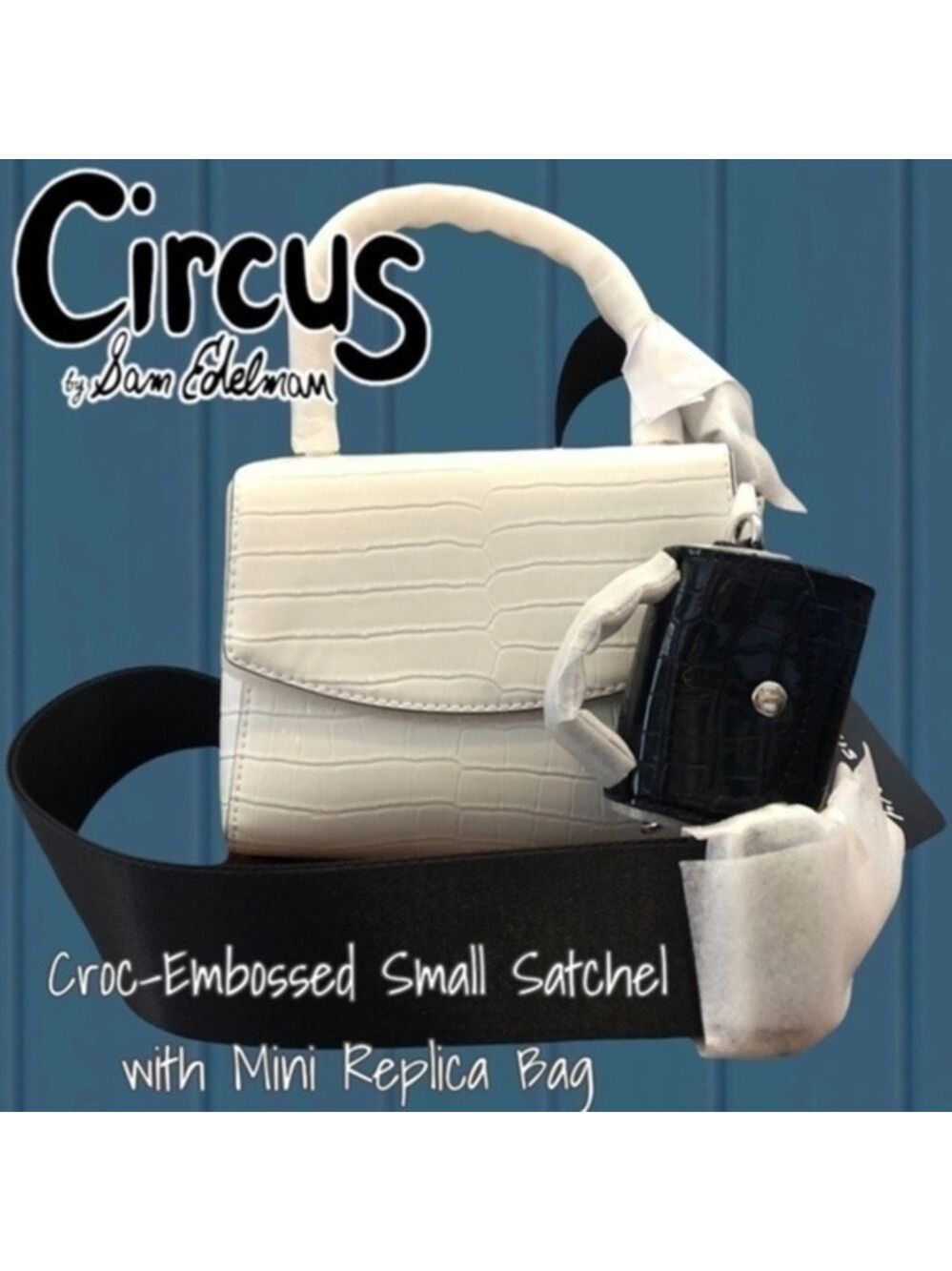 CIRCUS NY Lily Croc-Embossed Top Handle White Mini Satchel w/Black Replica Charm